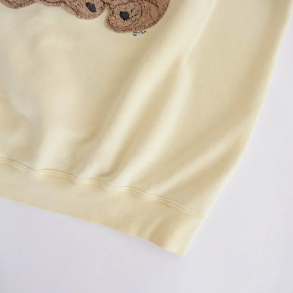 Tsk..Tsk Butter Yellow Pastel  with 2 Fuzzy Bears Crewneck Sweater - Picture 6 of 15